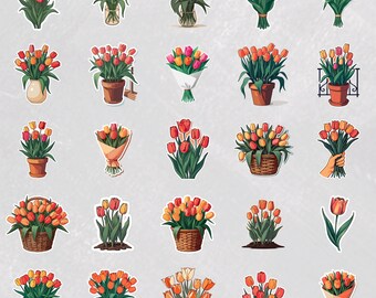 Tulip flowers stickers, Tulip svg bundle, Tulip floral design svg, Flower stickers, Colorful Plants Vinyl Decals, Tulips bouquet sticker