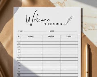 Sign In Sheet Printable, Editable Open House Sign In Sheet, Realtor Open House Guest Sign Up Template, Meeting Sign In Sheet, Sign Up Form