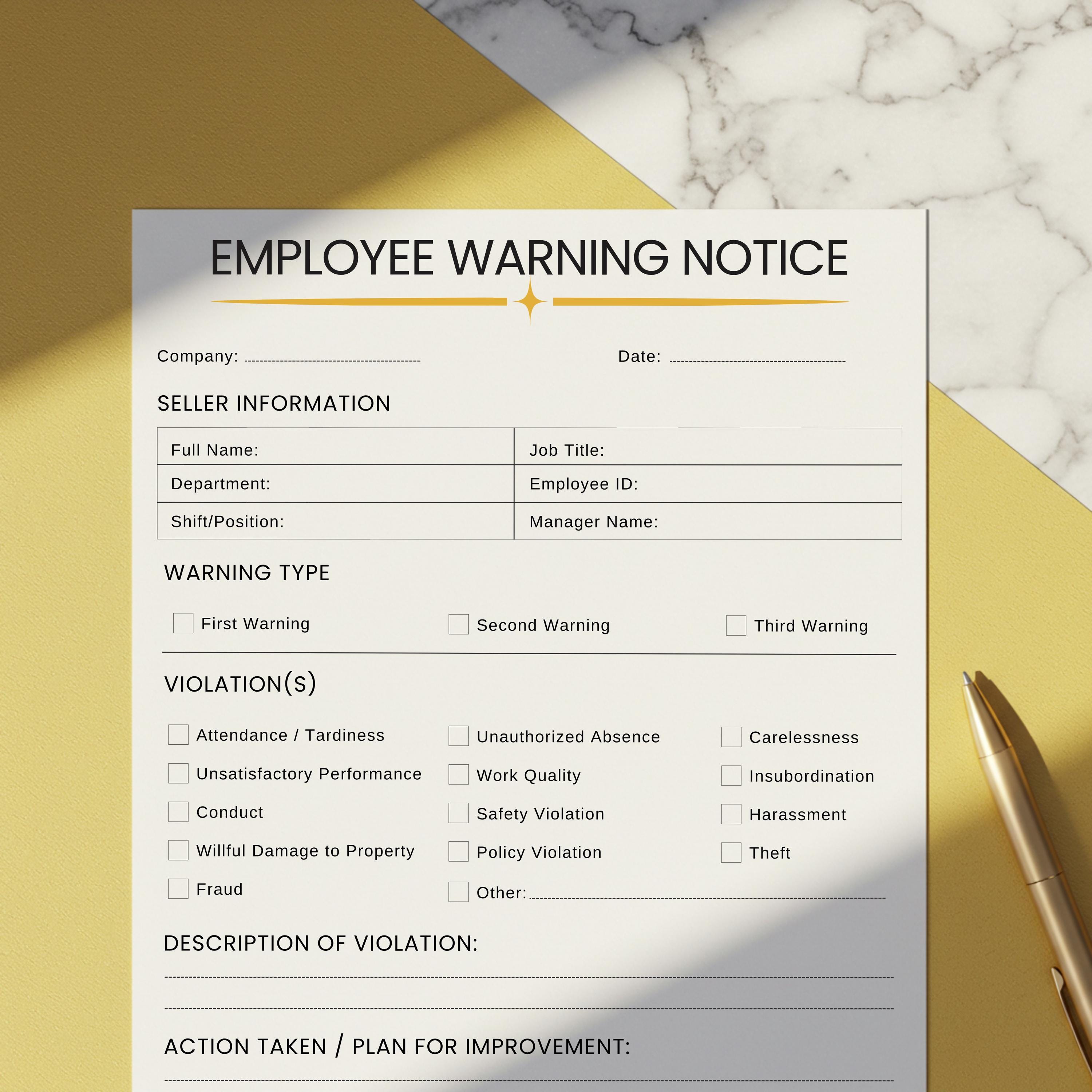 Editable Employee Warning Notice Template, Disciplinary Form, Write up ...