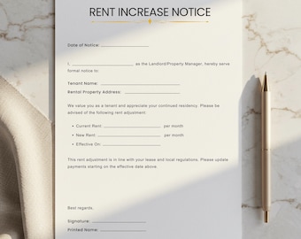 Editable Rent Increase Form. Printable Rental Increase Notice. Rental Increase Letter. Template Form for Lease Rental Agreements.