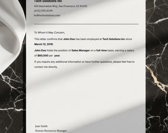 Editable Employment Verification Letter. Employment Confirmation Letter. Employment Proof Template. Job Verification Form. Salary Statement.