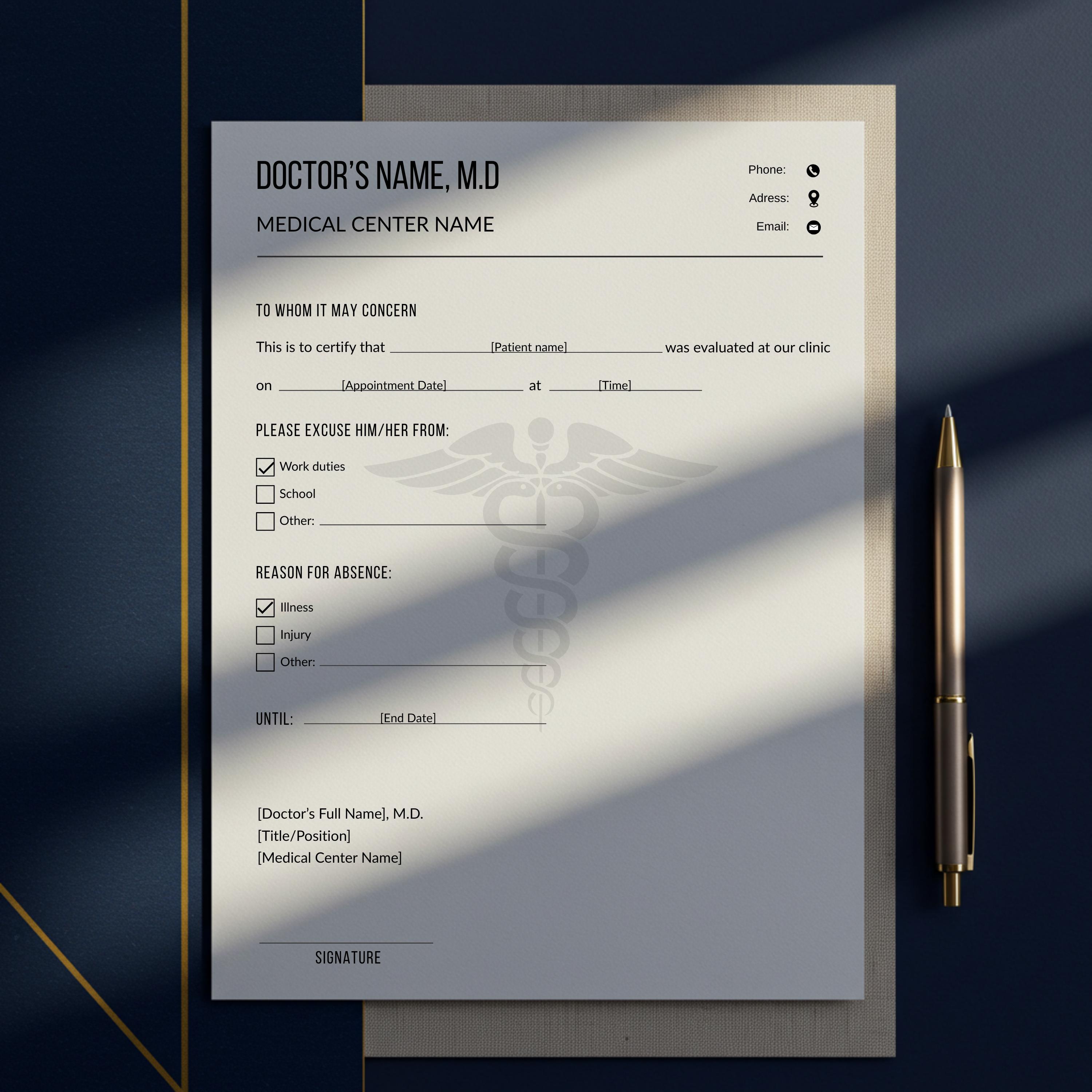 Editable Doctors Note for Work. Urgent Care Excuse Template. Printable ...