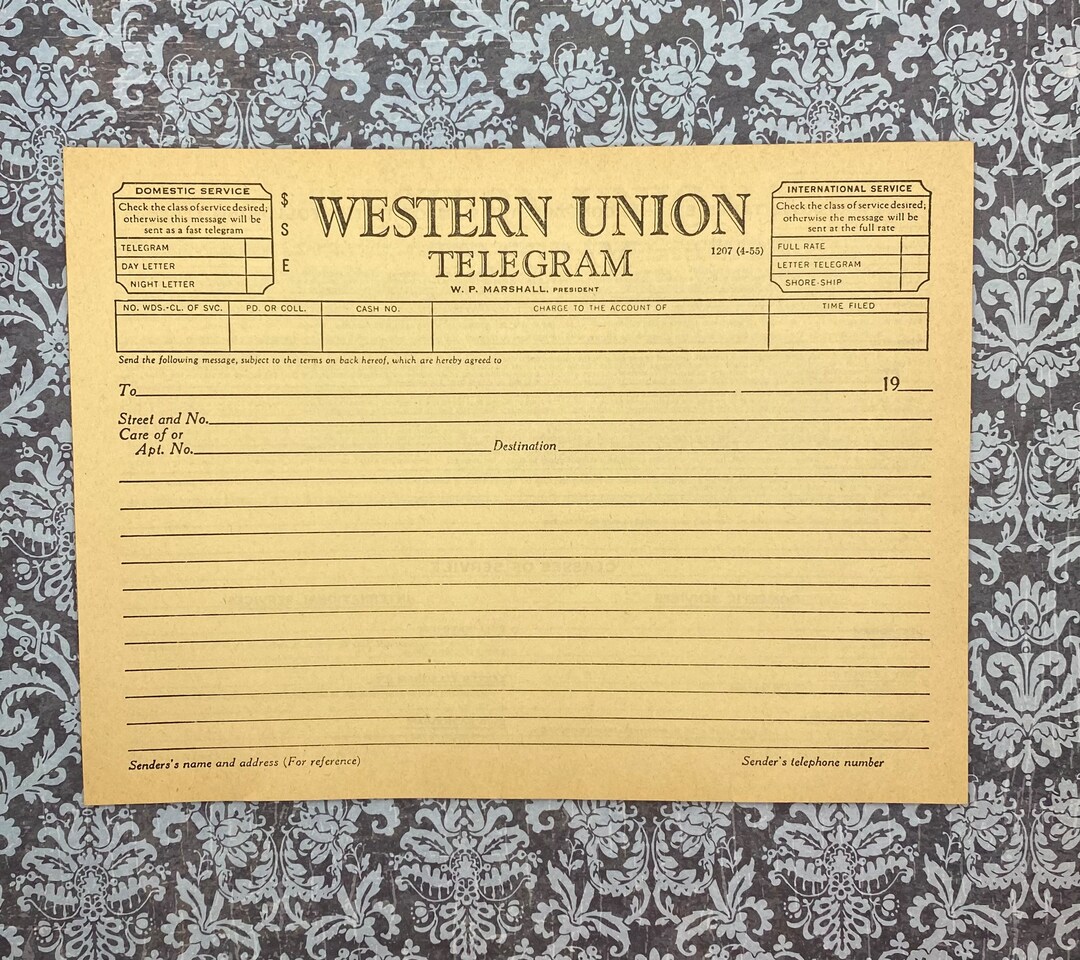 Western Union Telegram Form - Etsy