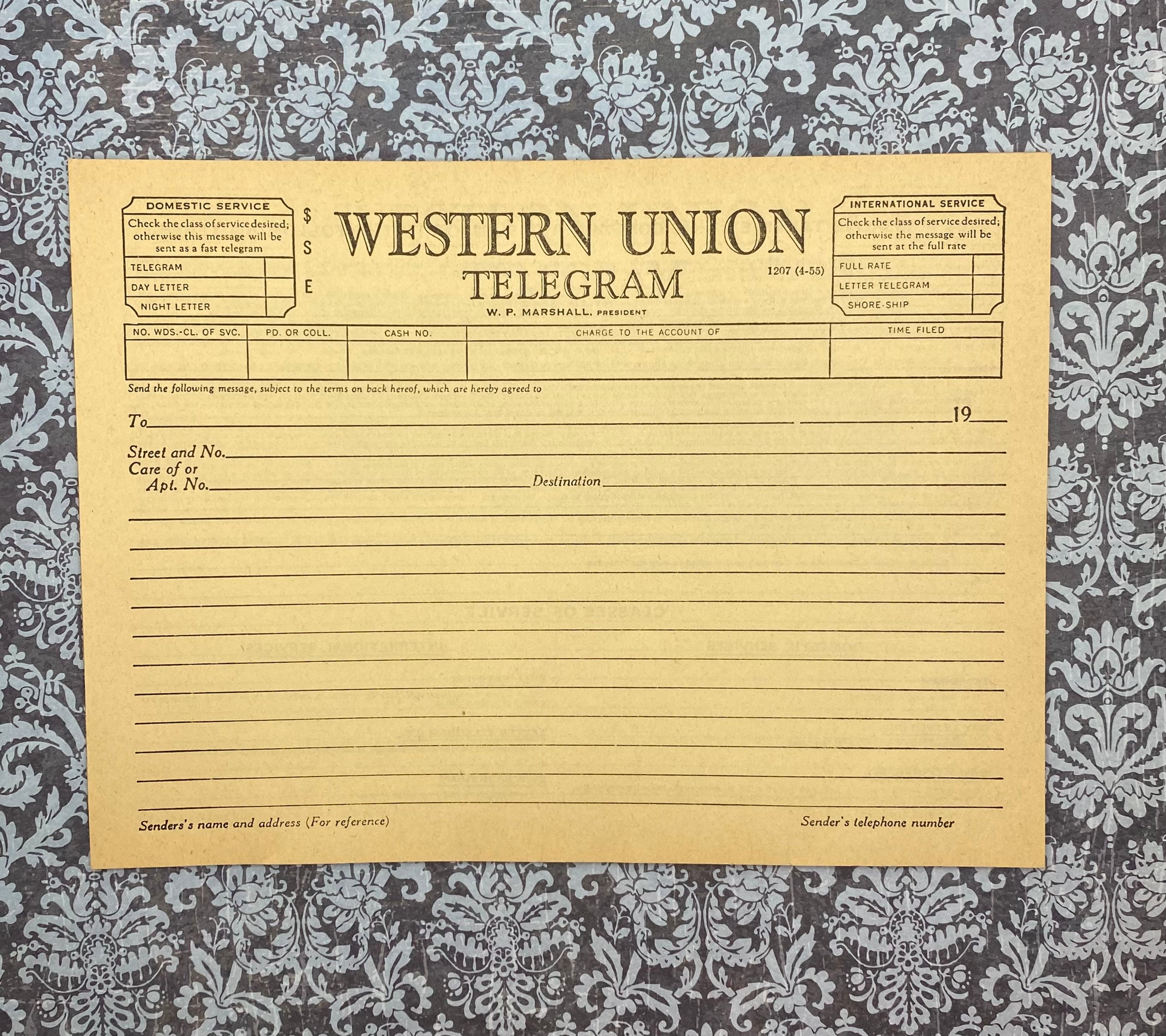 Western Union Telegram Form - Etsy