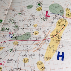 1944 US Army WW2 Student Training Maps, Weather Chart / Poster