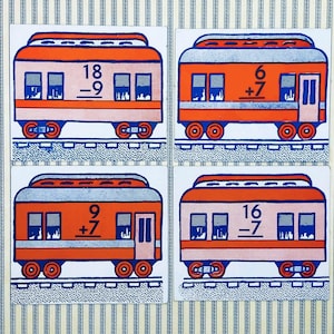 Tarjeta flash de matemáticas de vagón de tren