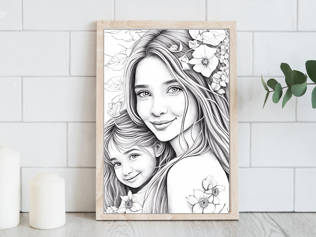 Printable Coloring Wall Art Posterㅣ Mother and Daughter Floral Etsy