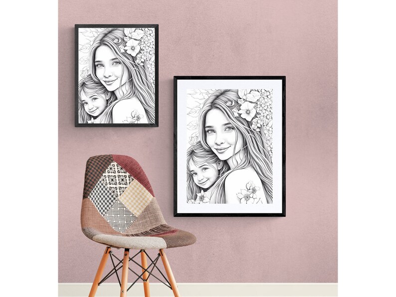 Printable Coloring Wall Art Posterㅣ Mother and Daughter Floral Etsy
