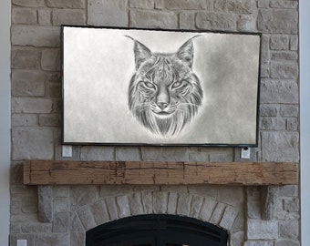 Lynx bobcat illustration for Samsung TV Frame, Black and white lynx drawing, Lynx digital download, Lynx print poster