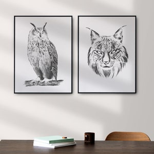 Black and white pencil sketch animals, Black and White Pencil Drawings, Nursery Animal Prints, Black and White Drawing print, Sketch animals
