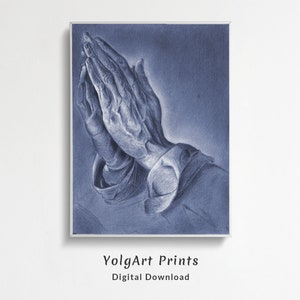 Albert Durer Print, Durer Praying Hands, Black and White Drawing, Albrecht Durer Hands, Religious Drawing,