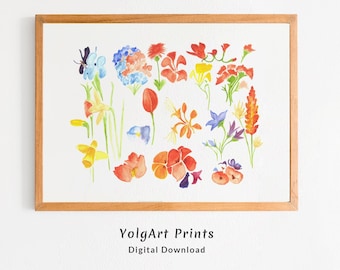 Still Life Flower Art, Watercolor Flowers for Kitchen Decor, Still Life Painting, Colorful Prints, Botanical Print, Floral Print Wall Art