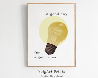 Light Bulb Motivational Quote Art: Yellow Office Decor (Digital Print)