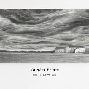 Ilustración Digital, Paisaje en blanco y negro, Dibujo a lápiz original, Paisaje para TV Samsung, Poster digital blanco y negro