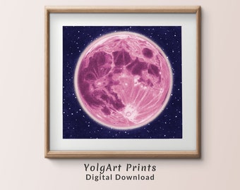 Pink Moon Art Print: Full Moon Wall Decor (Digital Download)
