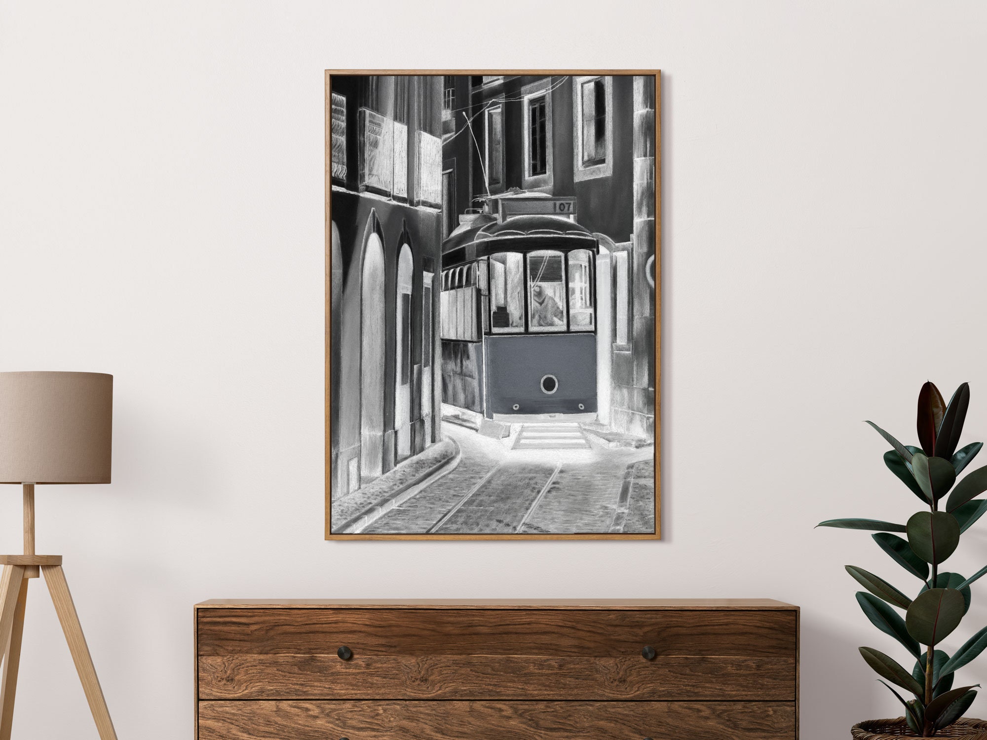 リスボン路面電車パステル画プリント：ポルトガル旅行のお土産