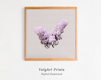 Bloemenprint Lilas, Bloemen Minimalista, Bloemenprint voor Decorar Cocina, Dibujo Imprimible Minimalista