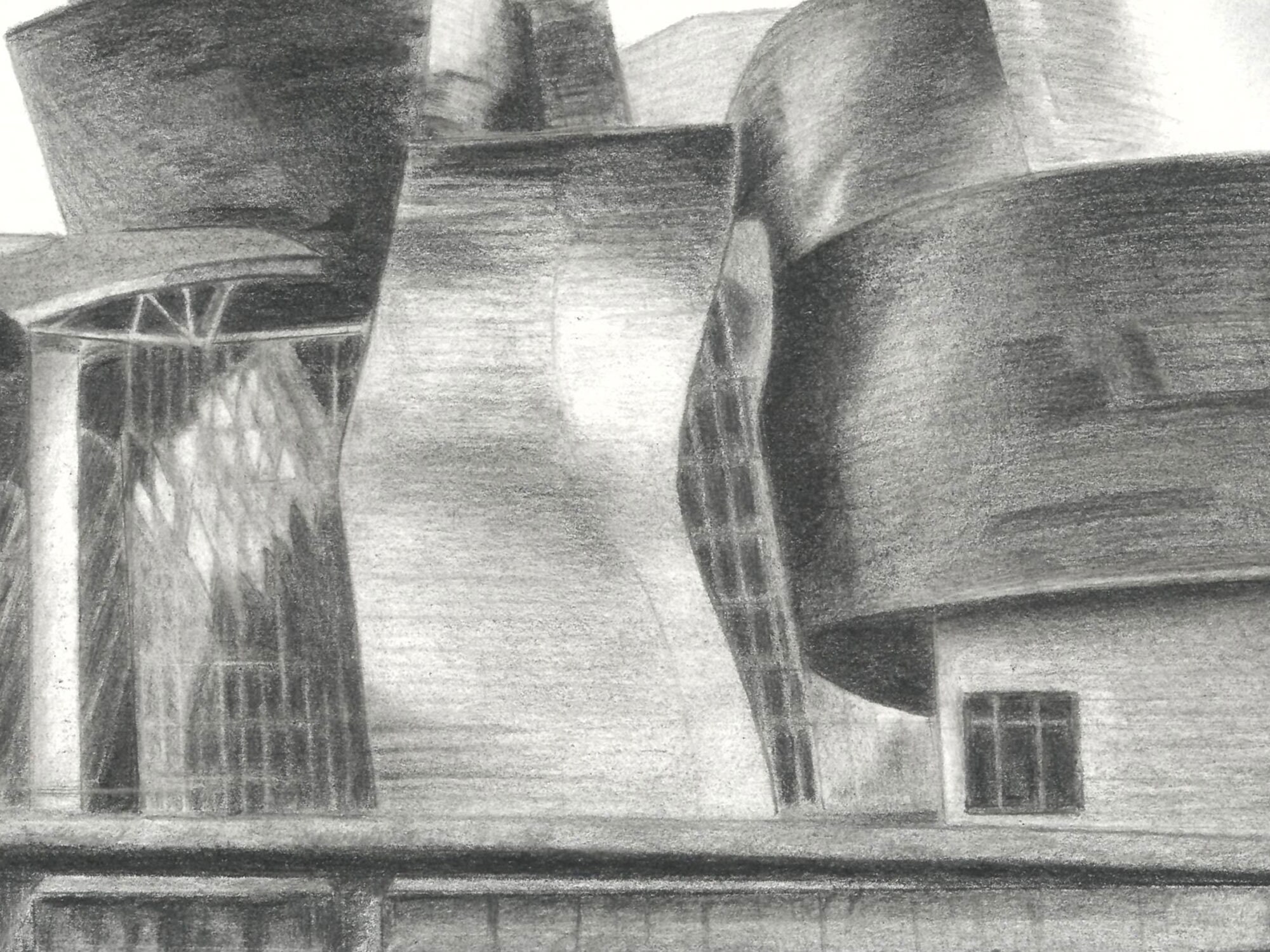 Guggenheim at Night 1959年 シルバーゼラチン印刷 Guggenheim Bilbao Museum Print: Black and White Pencil Drawing