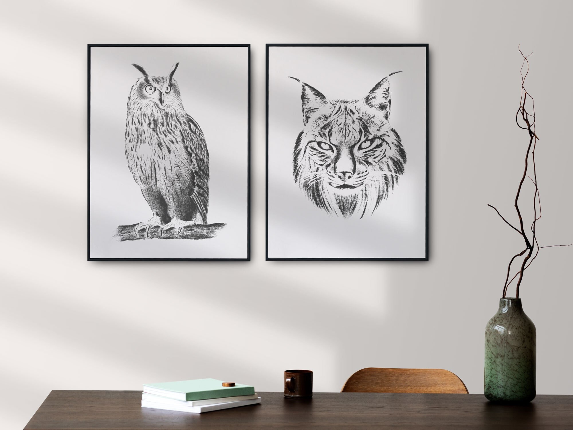 Black and white pencil sketch animals, Black and White Pencil Drawings, Nursery Animal Prints, Black and White Drawing print, Sketch animals