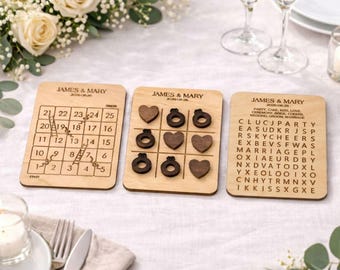 Personalized Wooden Wedding Games – Tic Tac Toe, Snakes and Ladders, Word Search, Rustic Wedding Favors for Guests, Custom Names Date Gifts