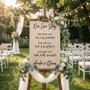 Letrero de bienvenida de boda de madera personalizado, letras rústicas 3D, fechas de nuestra historia de amor, hecho en tu idioma nativo.