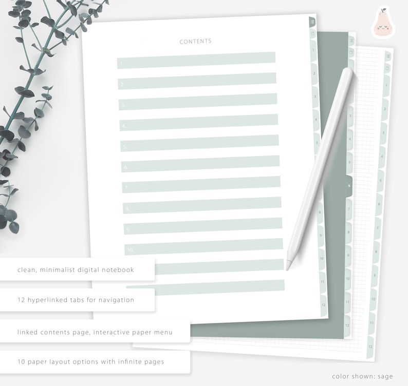 Minimalist Digital Notebook With 12 Hyperlinked Tabs and Interactive ...