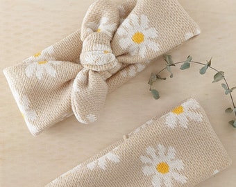 Matching mom and me daisy knit headband for toddler and baby