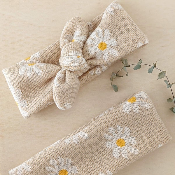 Matching mom and me daisy knit headband for toddler and baby