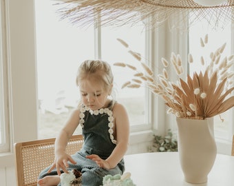 handmade blue soft cord overalls with daisy Trim (two styles) one-of-a-kind.