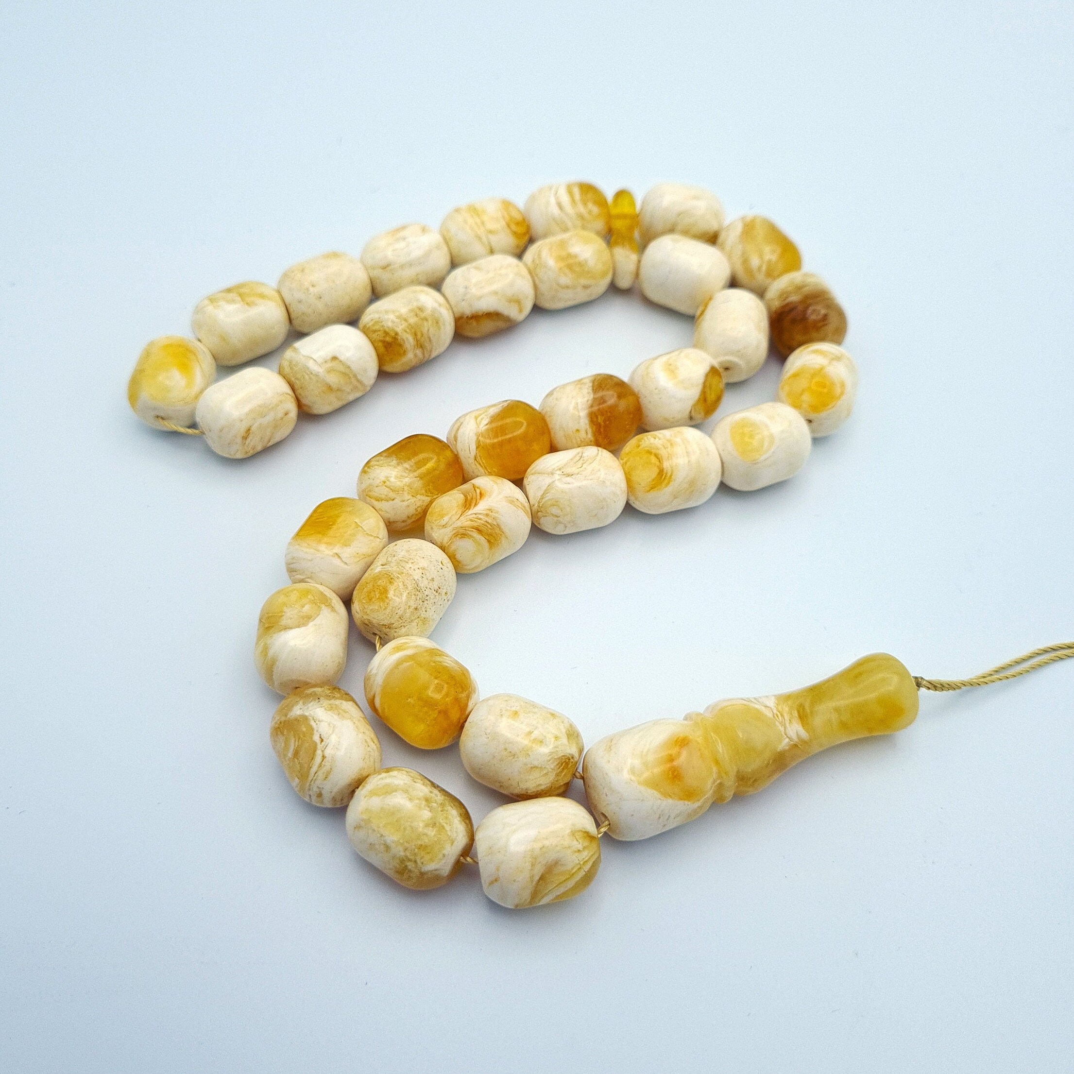 Chapelet de Haute Qualité en Ambre Naturel Blanc et Jaune Transparent 33 Perles ???? ???? ????