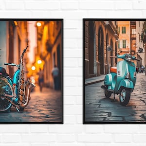 Jazzy Italy Poster 2-Set Vespa Poster Living Room Vintage Poster
