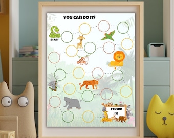 Tabla de recompensas imprimible de animales del zoológico, registro de comportamiento infantil (descarga digital en PDF)
