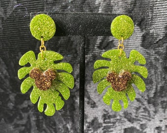 Tropical Mouse Leaf Stud Dangle Earrings
