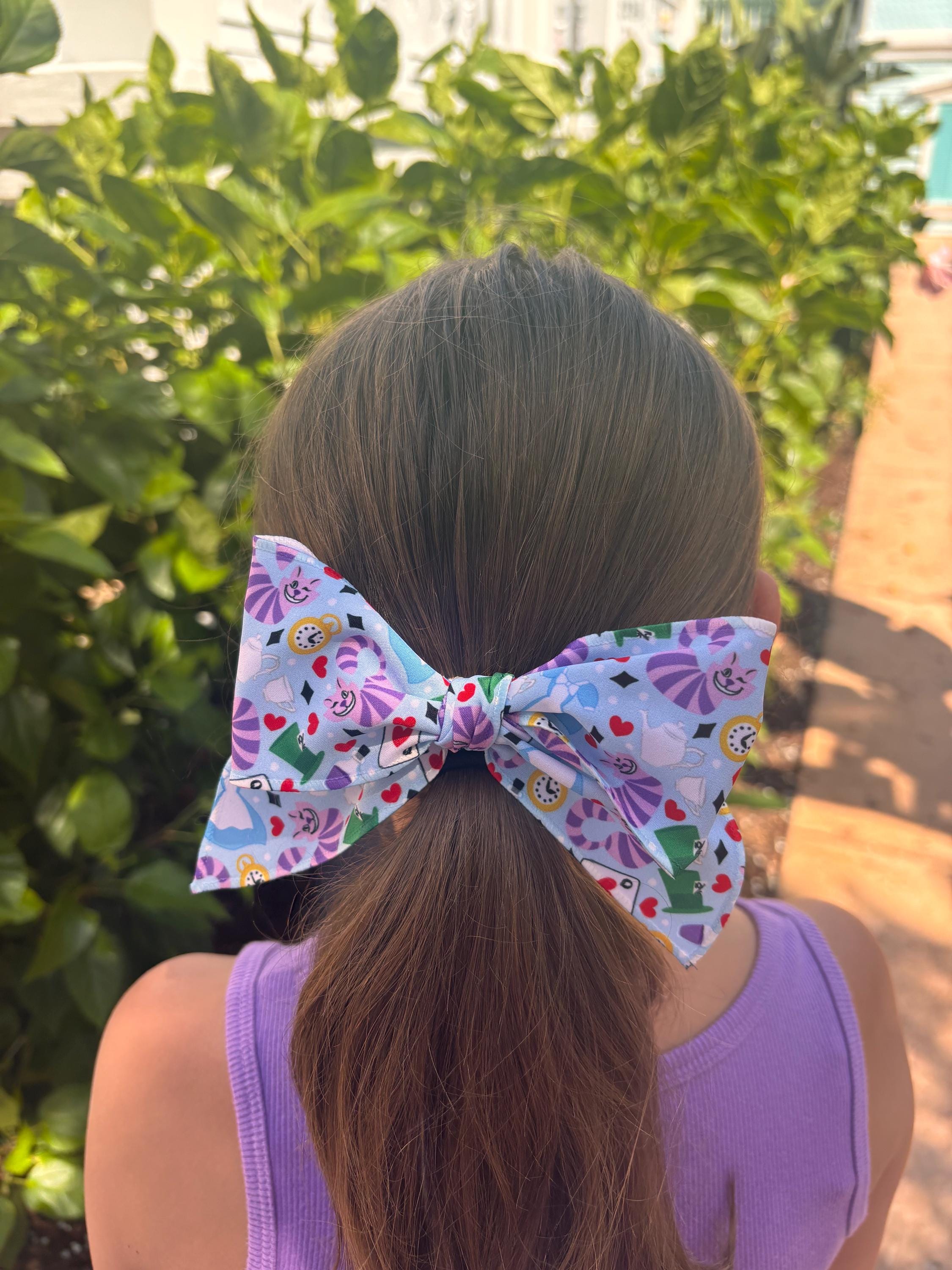 New SCL alice in wonderland long bow clip barrette - A Very Merry Unbirthday Alice in Wonderland Hair Bow, Hair Bow, Hair Bow Barrette  main image 4