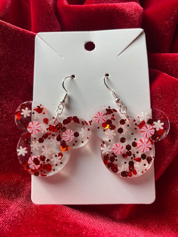Peppermint and Snowflake Mouse Head Earrings