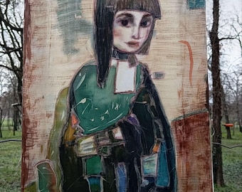 Портрет женщины, Картина на шелке, Батик, Коллекционное искуство, живопись, предмет декора, текстильное искусство, женщина, авторский батик