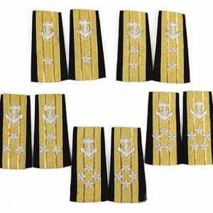 New US Navy Authentic Genuine Line Officers Admiral Ranks 1-5 Stars Soft Shoulder Epaulettes, Hi Quality, As Per US Navy Mil Approval