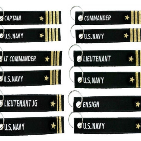 New US Navy Line Officers Ranks Key Chains, Collectors Gift Item, Luggage Tags. Rank Sign & Name