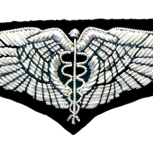 US Army Air Force Flight Surgeen Pilot Silver Bullion Chest Wing - Excellent Quality - Hand Embroidered