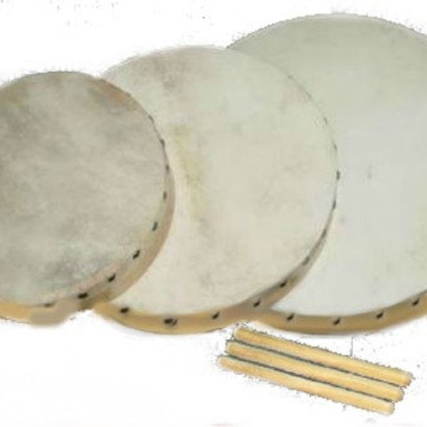 Three Wooden Hand Drums With Beaters, Buy Set or Any Single Size. Excellent Quality, Hand Made, CP Brand
