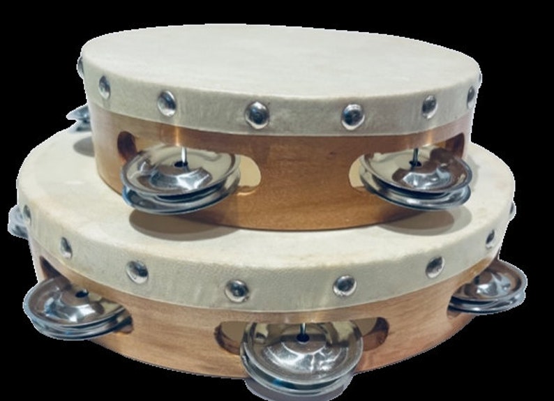 Set of Two New Church TAMBOURINES Size 6 & 8 CP Made, Single Row Steel