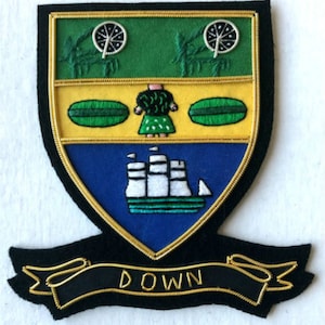 New Hand Embroidered Irish - Ireland County &quot;DOWN&quot; Pocket Badge - Collectors & Heritage Item to Have
