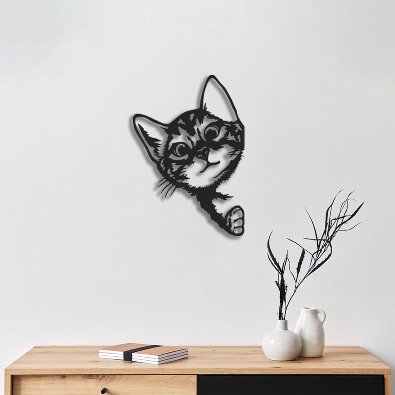 Peeping Cat Metal Wall Decorpeeping Cat Metal Wall Etsy