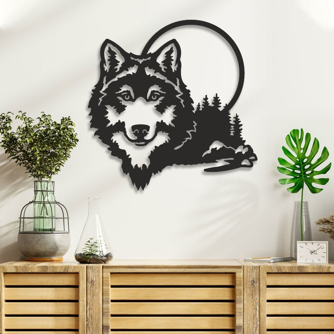 Wolf and Tree Mountain Landscape Tree Wolf Metal Wall Art - Etsy