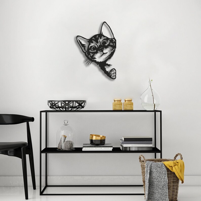Peeping Cat Metal Wall Decorpeeping Cat Metal Wall Etsy