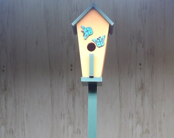 Decorative or Functional Butterfly & Dragonfly Bluebird Birdhouse on Stand