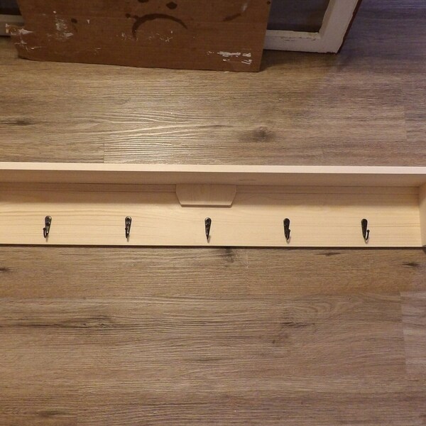 Unfinished Wood Shelf With Hooks Etsy