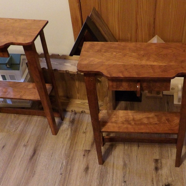 Hand Made Small Accent Table with Drawer and Bottom Shelf Made from Refurbished Wood with Honey Finish 18"w x 10"d x 23.5"h.