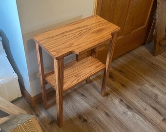 Hand Made Small Accent Table with Drawer and Bottom Shelf Made from Oak Wood with Honey Finish 18&quot;w x 10&quot;d x 24.5&quot;h.