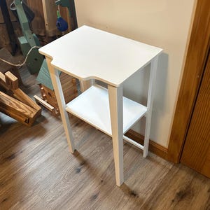 White Refurbished Wood Table with Shelf, Roller Brush Finish (15"w x 11.5"d x 24"w)